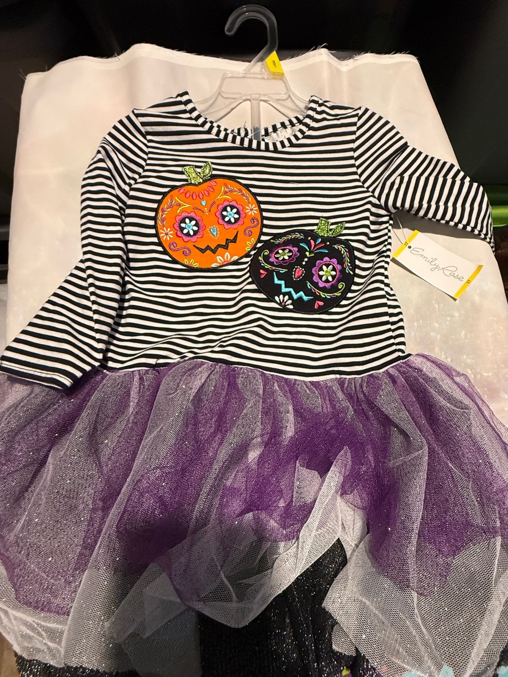 Emily Rose Black & White Striped Top with Purple Tulle Pumpkin Dress 3t